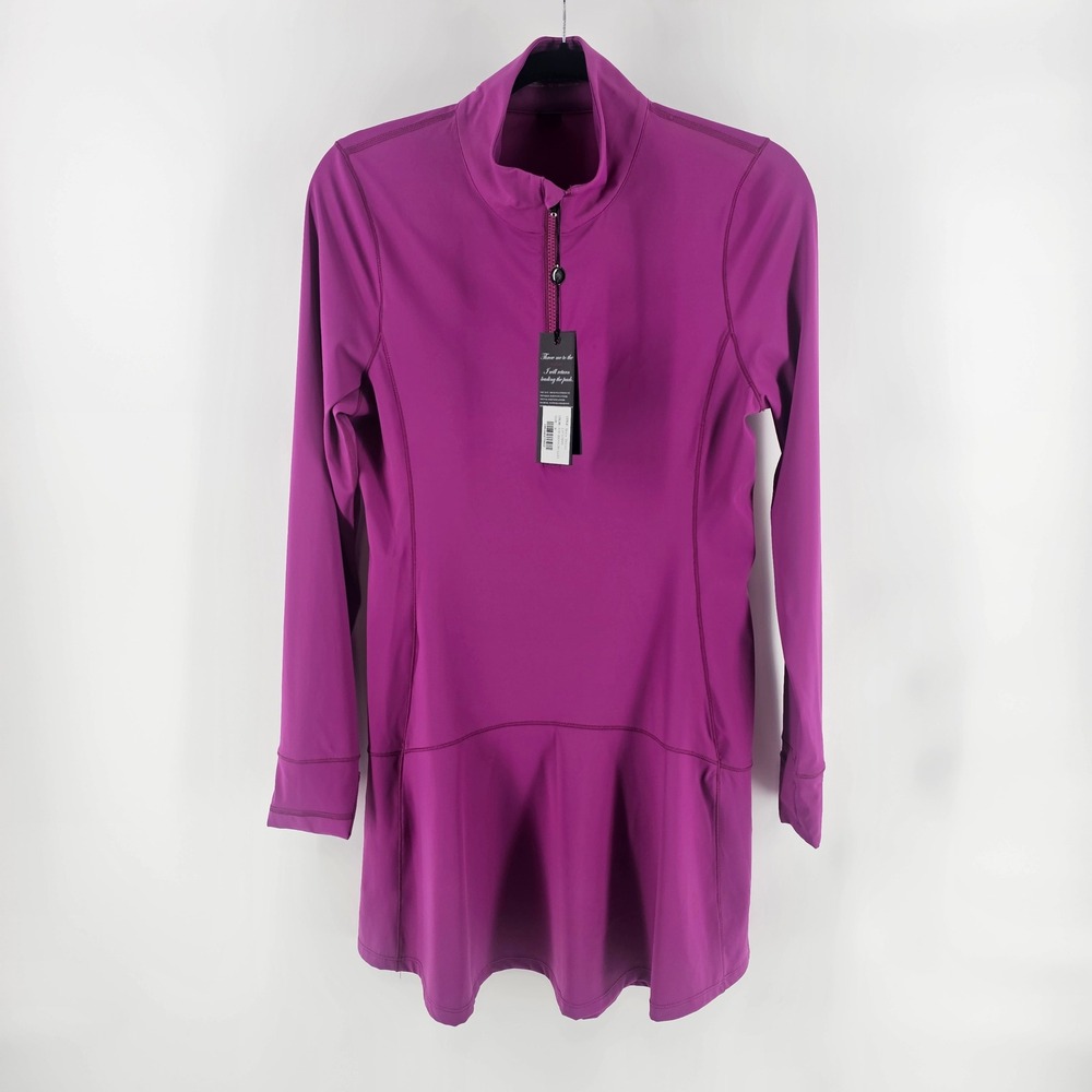 Greyson Hera Dress M Purple Long Sleeve Golf Tennis Quarter Zip Flounce NWT